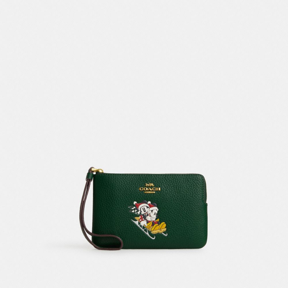 Disney X Coach Corner Zip Wristlet With Sled Motif