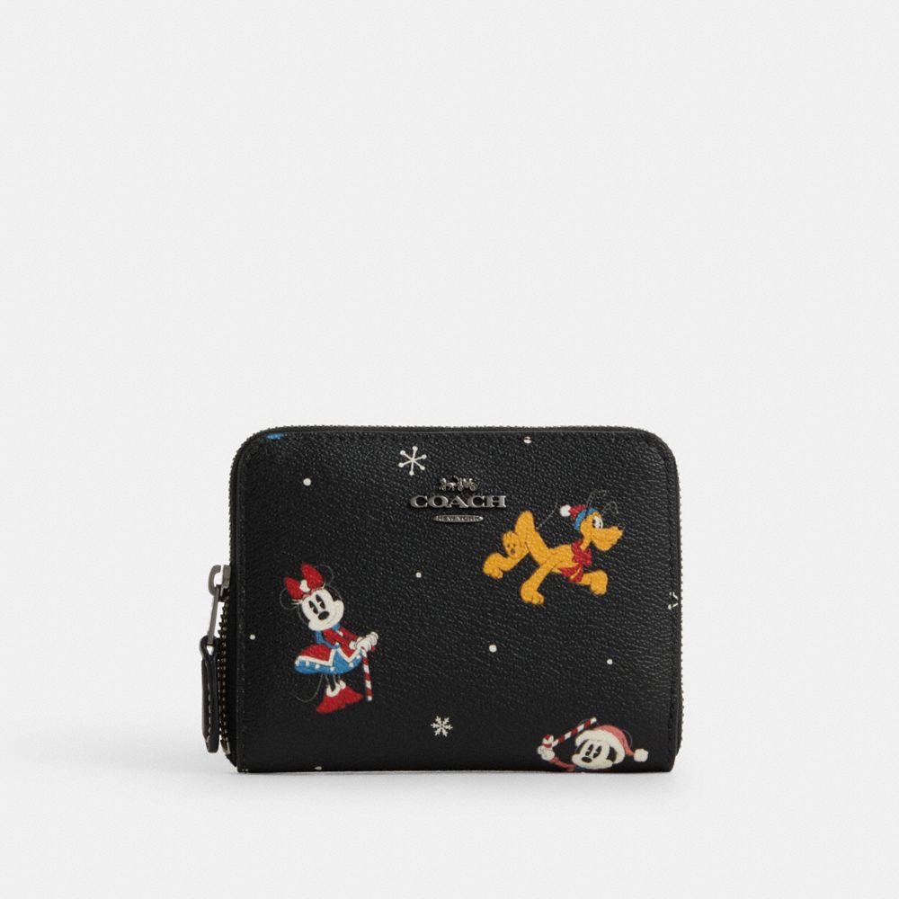 Disney X Coach Small Zip Around Wallet With Holiday Print