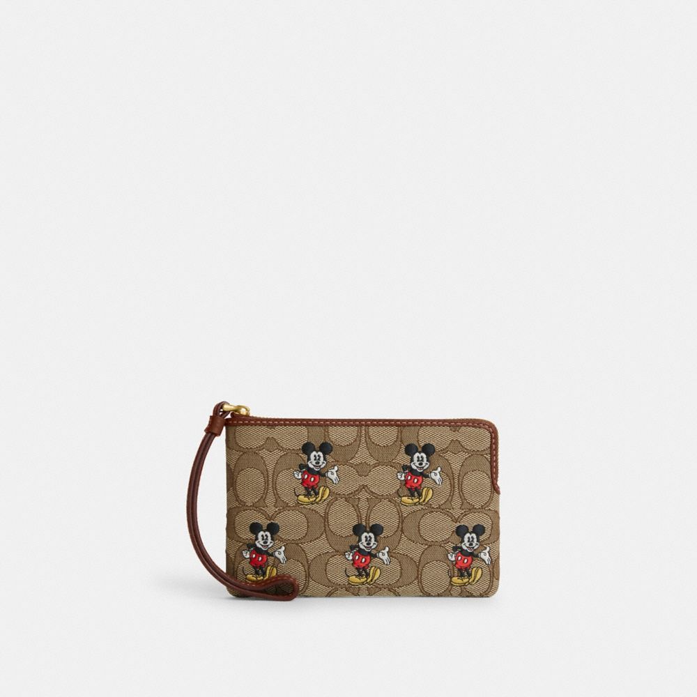 Disney X Coach Corner Zip Wristlet In Signature Jacquard With Mickey Mouse  Print