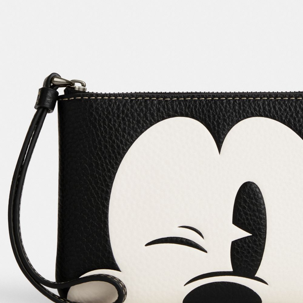 COACH®,DISNEY X COACH CORNER ZIP WRISTLET WITH WINK MICKEY MOUSE,Novelty Leather,Mini,Gunmetal/Black Multi