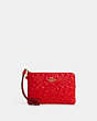 COACH®,BOXED CORNER ZIP WRISTLET IN SIGNATURE LEATHER,Embossed Leather,Mini,Gold/Electric Red,Inside View,Top View