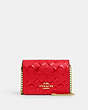 COACH®,BOXED MINI WALLET ON A CHAIN IN SIGNATURE LEATHER,Embossed Leather,Gold/Electric Red,Inside View,Top View