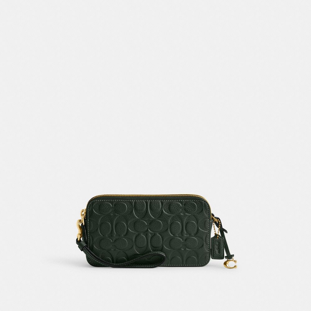 COACH®,KIRA CROSSBODY BAG IN SIGNATURE LEATHER,Mini,Brass/Amazon Green,Front View
