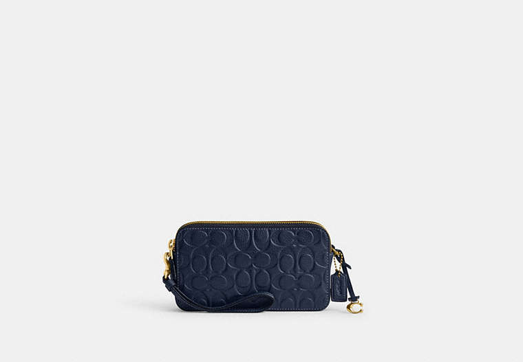COACH®,KIRA CROSSBODY IN SIGNATURE LEATHER,Brass/Deep Blue,Front View image number 0