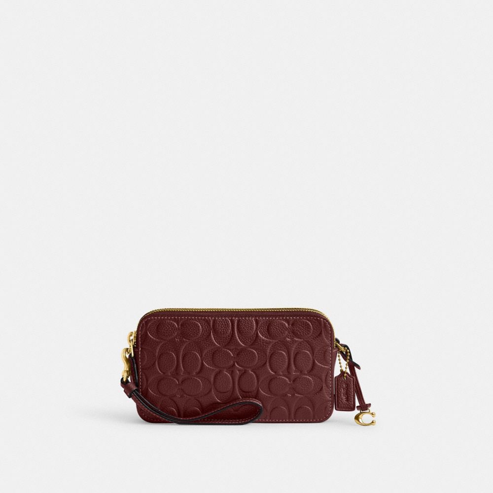 COACH®,KIRA CROSSBODY BAG IN SIGNATURE LEATHER,Mini,Brass/Wine,Front View