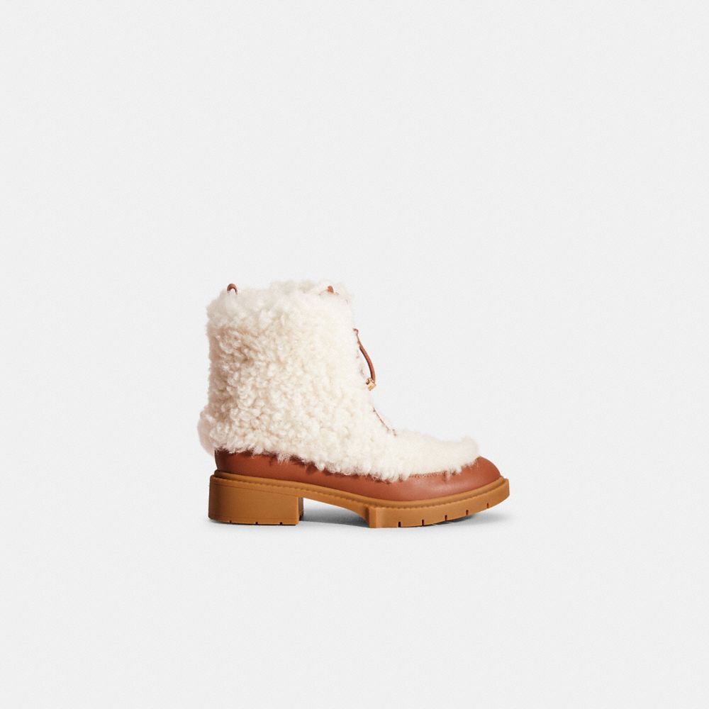 COACH®,RESTORED LEONA BOOT,Shearling,Honeygum,Front View