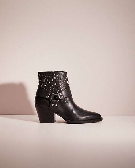 COACH®,RESTORED PIA WESTERN BOOTIE,Leather,Black,Front View