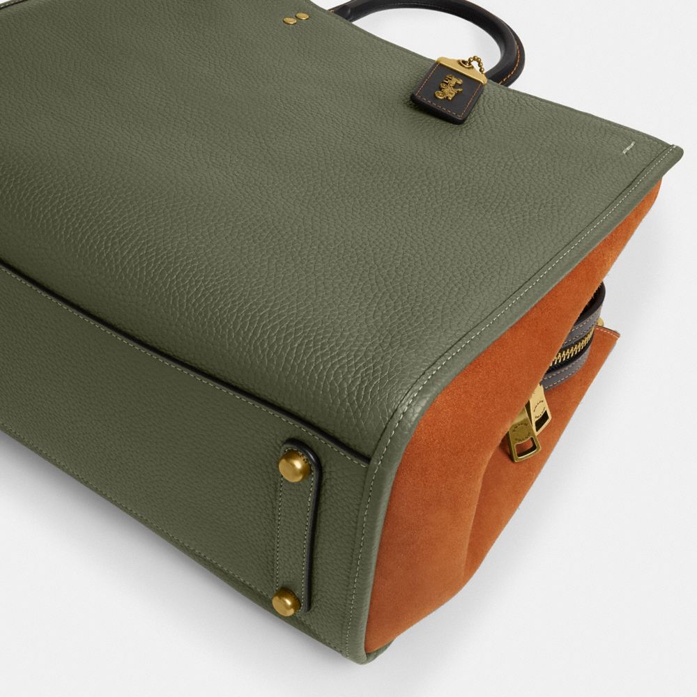 COACH®,Rogue Bag 39 In Colorblock,Leather,Satchel,Logo,Metal,Color Block,Work,Olive,Outsole View