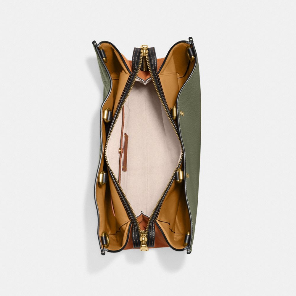COACH®,Rogue Bag 39 In Colorblock,Leather,Satchel,Logo,Metal,Color Block,Work,Olive,Inside View,Top View