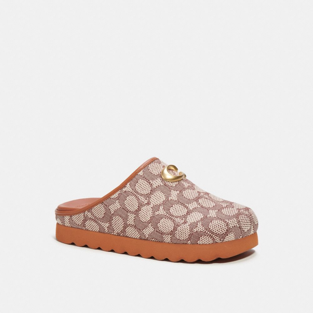 COACH®,HADLEY SLIPPER IN SIGNATURE TEXTILE JACQUARD,Cocoa/Burnished Amber,Front View