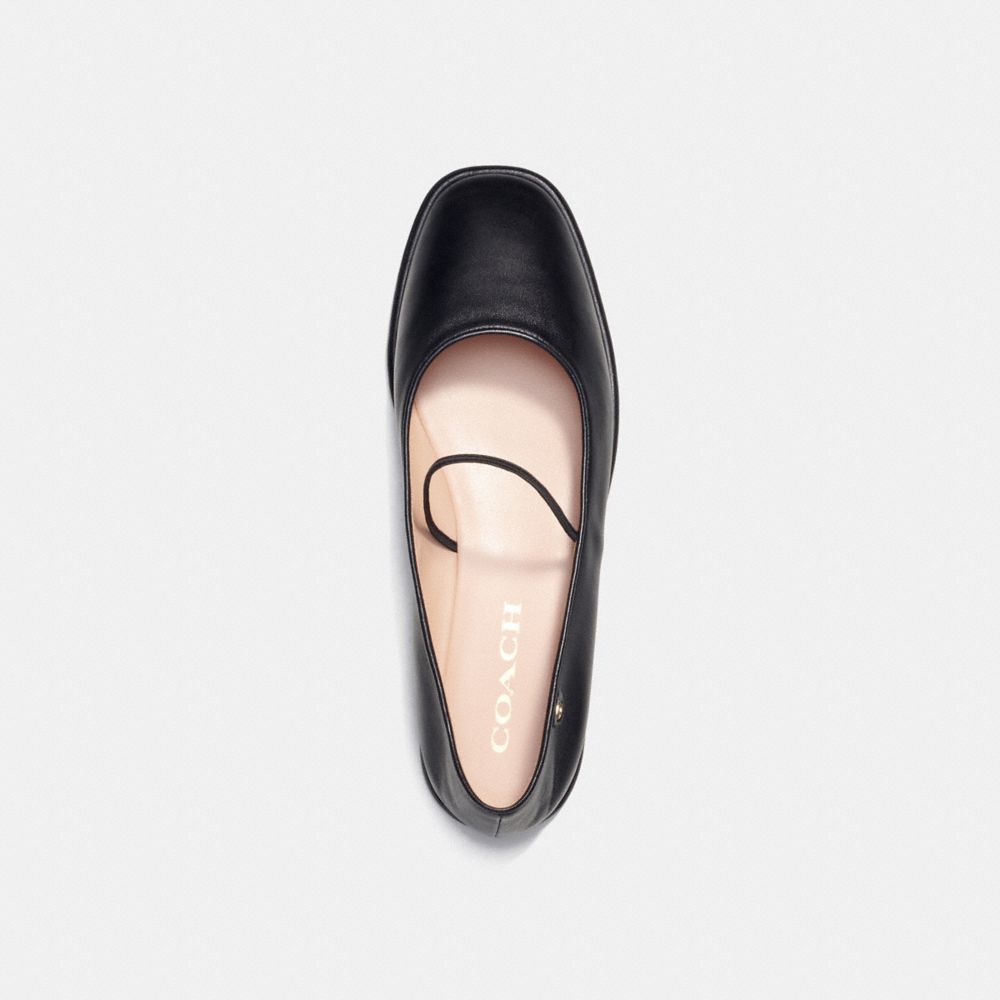 COACH®,Emilia Mary Jane,Rubber,Lining Leather,Leather,Ballet Flats,Foam,Logo,Metal,Cushioned,Traction,Work,Black,Inside View,Top View