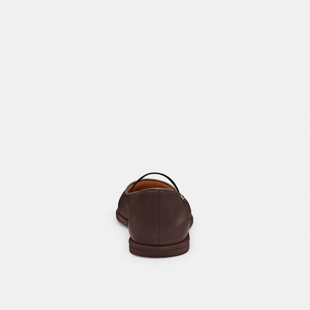 COACH®,Emilia Mary Jane,Rubber,Lining Leather,Leather,Ballet Flats,Foam,Logo,Metal,Cushioned,Traction,Work,Brown,Alternate View