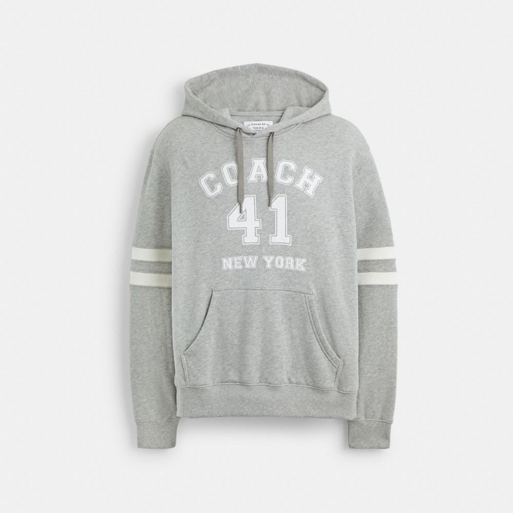 COACH®,VARSITY HOODIE,cotton,Heather Grey,Front View