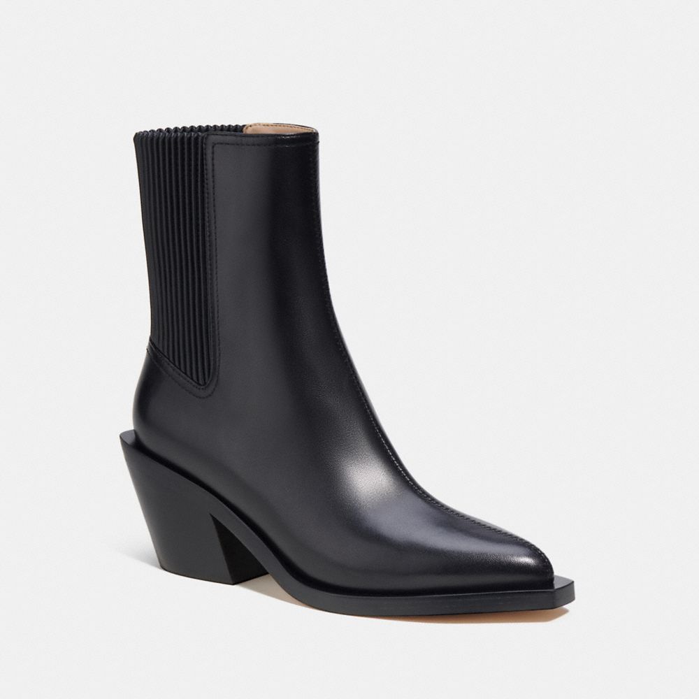 COACH®,PRESTYN BOOTIE,Leather,Black,Front View