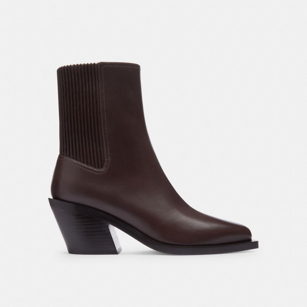 COACH®,PRESTYN BOOTIE,Leather,Maple,Angle View