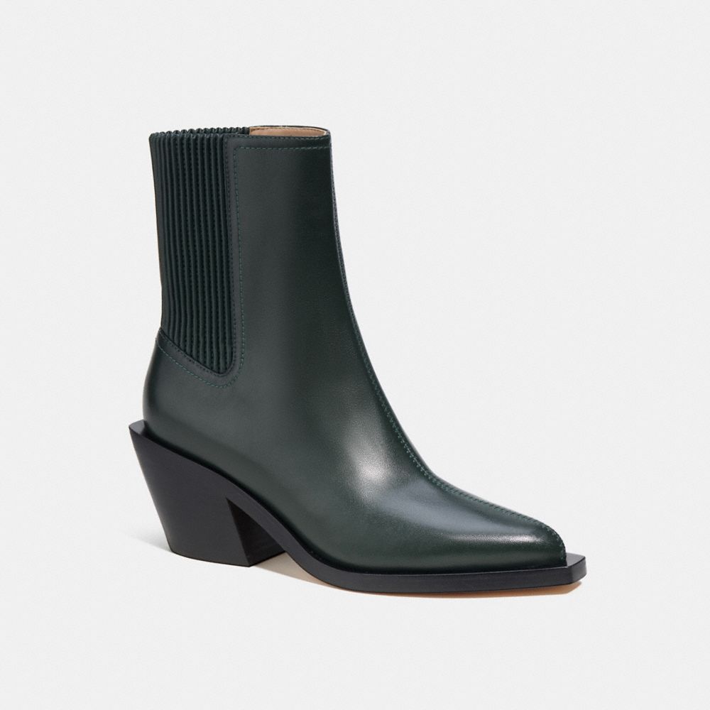 COACH®,PRESTYN BOOTIE,Leather,Amazon Green,Front View