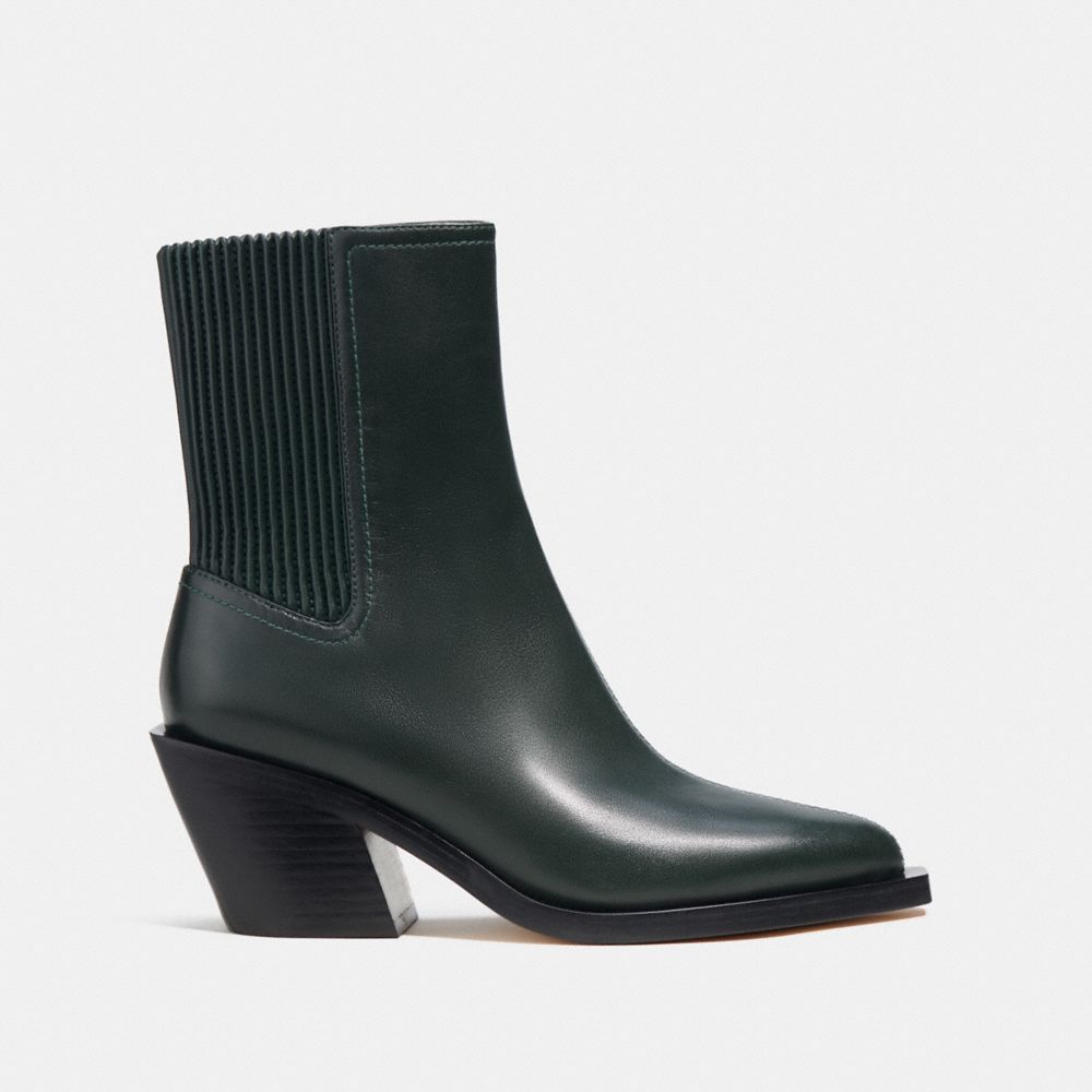 COACH®,PRESTYN BOOTIE,Leather,Amazon Green,Angle View