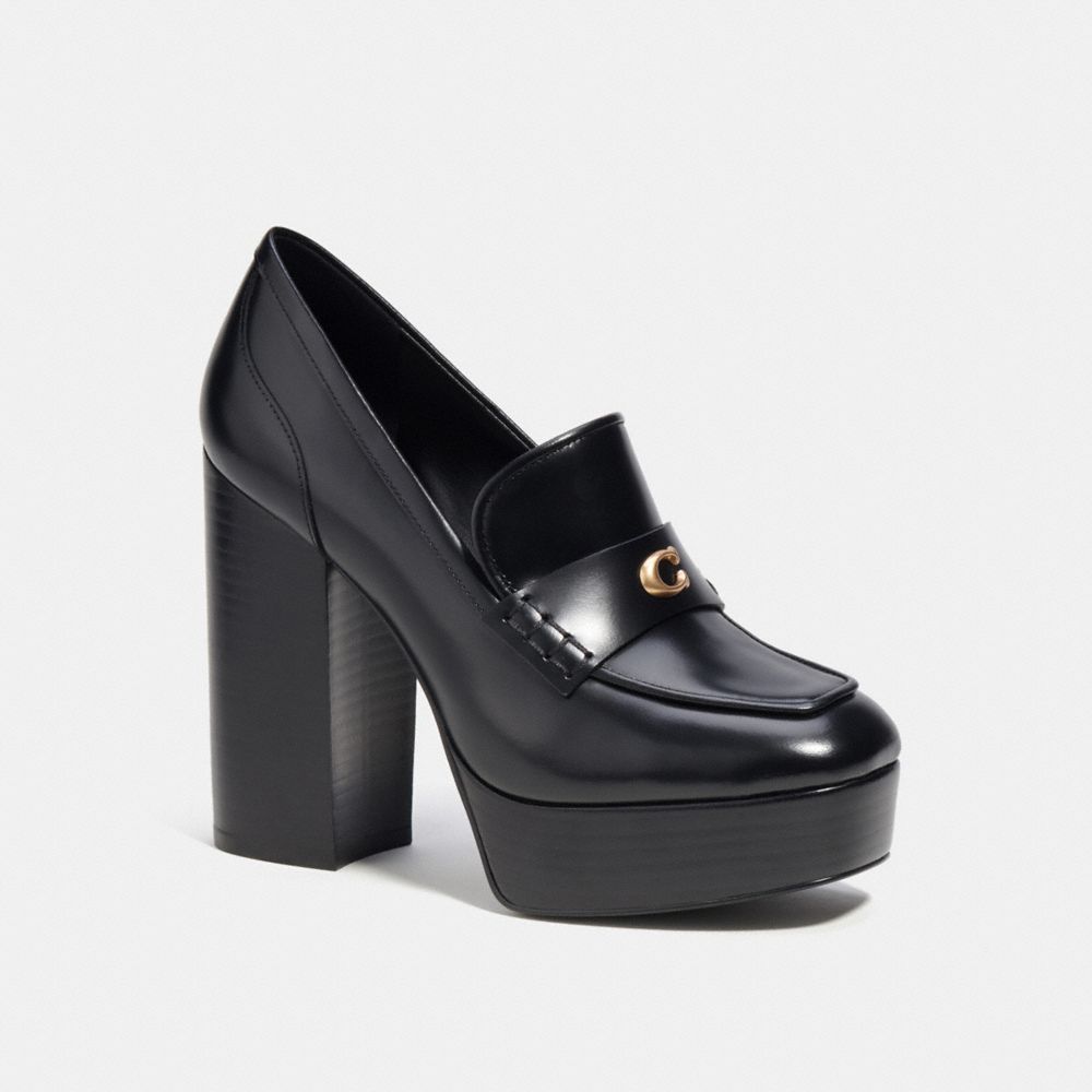 COACH®,ILYSE PLATFORM LOAFER,Leather,Black,Front View