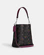 COACH®,MOLLIE BUCKET BAG 22 IN SIGNATURE CANVAS WITH COUNTRY FLORAL PRINT,pvc,Silver/Graphite/Deep Berry,Angle View
