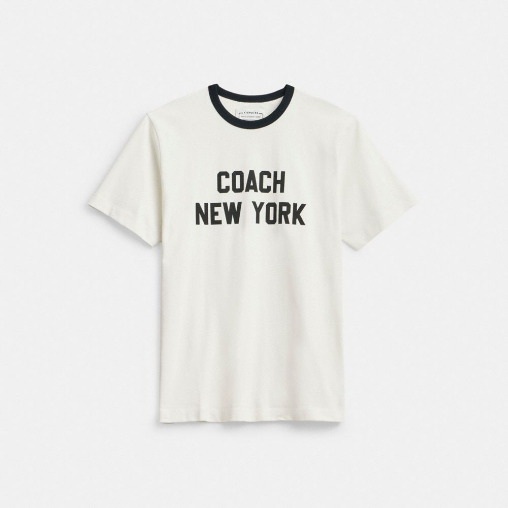 COACH®,COACH NEW YORK T-SHIRT,cotton,White,Front View image number 0