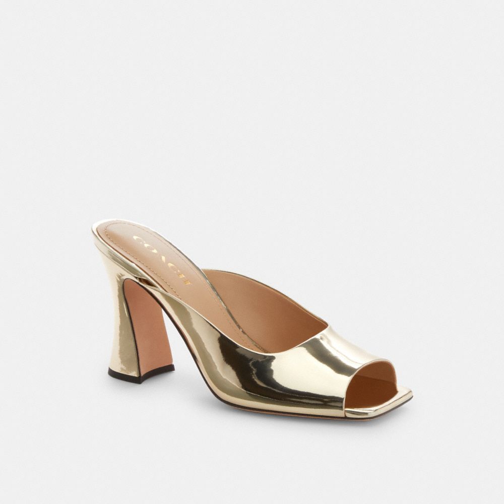 COACH®,LAURENCE SANDAL IN METALLIC,Leather,Gold,Front View