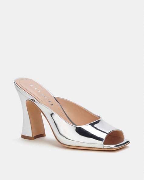 COACH®,LAURENCE SANDAL IN METALLIC,Leather,Silver,Front View