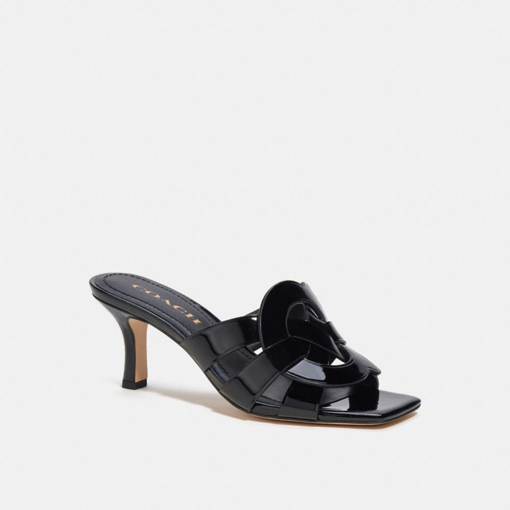 COACH®,TILLIE SANDAL,Cuir,Verni noir,Front View