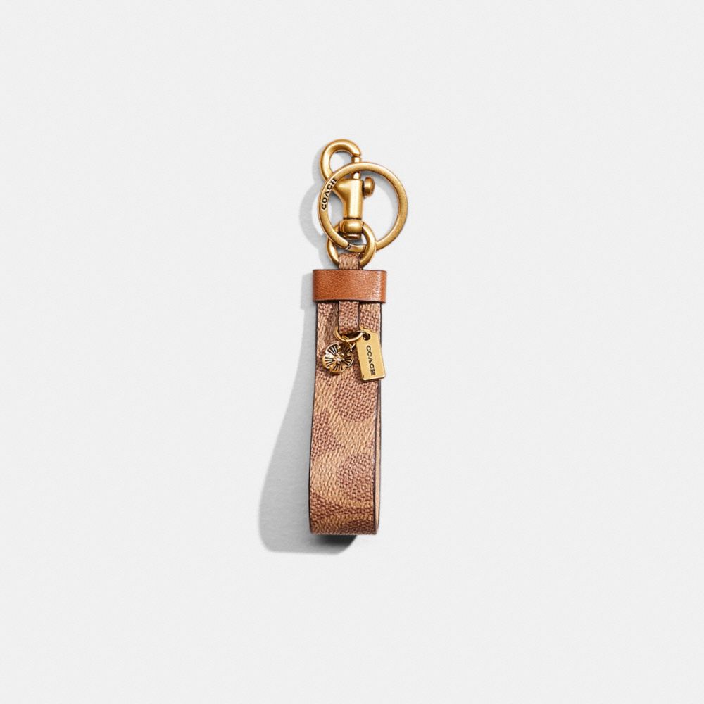 COACH®,REMADE KEY CHAIN WITH CHARM,Tan,Front View