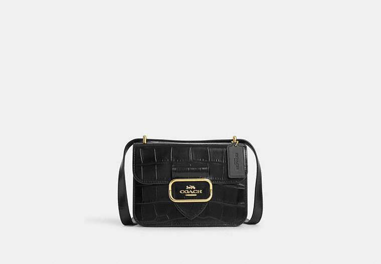 COACH®,MORGAN SQUARE CROSSBODY,Embossed Leather,Gold/Black,Front View