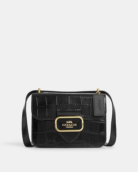 COACH®,MORGAN SQUARE CROSSBODY,Embossed Leather,Small,Gold/Black,Front View