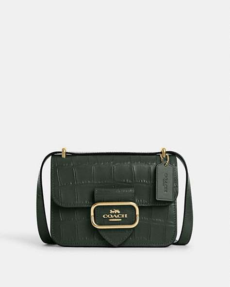 COACH®,MORGAN SQUARE CROSSBODY BAG,Embossed Leather,Small,Gold/Amazon Green,Front View
