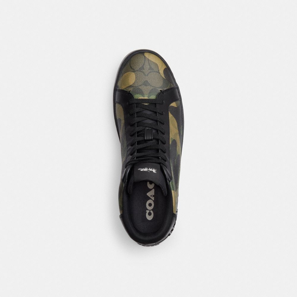 COACH®,CLIP HIGH TOP SNEAKER IN SIGNATURE CANVAS WITH CAMO PRINT,Gunmetal/Green Multi,Inside View,Top View