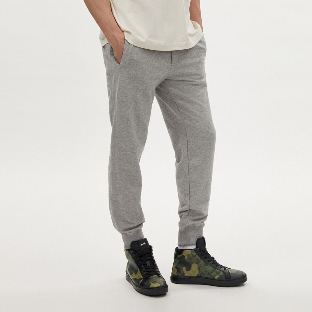 COACH®,Clip High Top Sneaker In Signature Canvas With Camo Print,Rubber,Canvas,Leather,Casual,High Top,Color Block,Logo,Ca...,Multi Color,Detail View