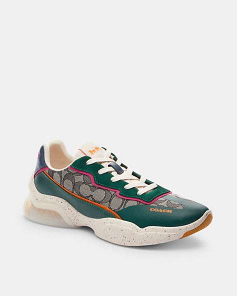 COACH®,CITYSOLE RUNNER IN SIGNATURE JACQUARD,Mixed Material,Dark Pine,Front View