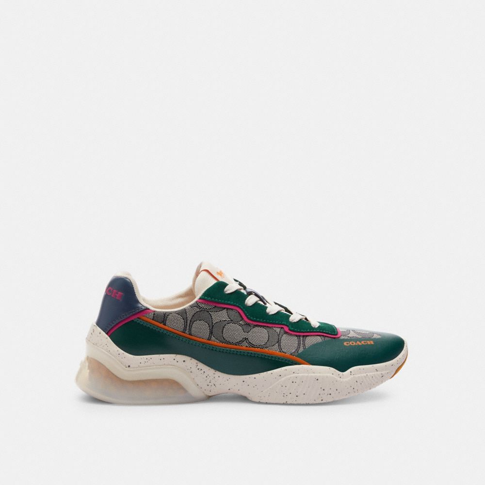 COACH®,CITYSOLE RUNNER IN SIGNATURE JACQUARD,Dark Pine,Angle View