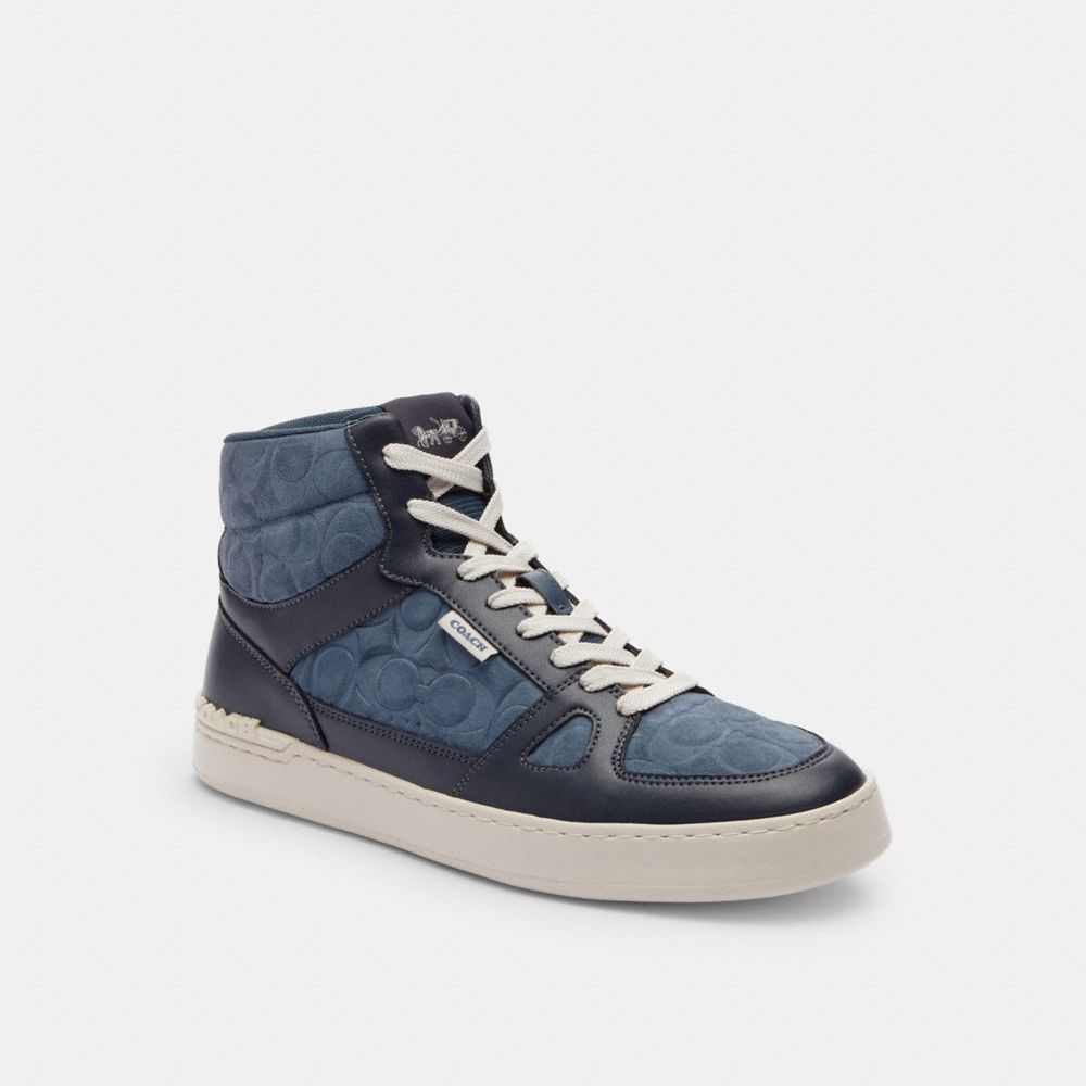 COACH®,CLIP COURT HIGH TOP SNEAKER IN SIGNATURE,Midnight Navy,Front View