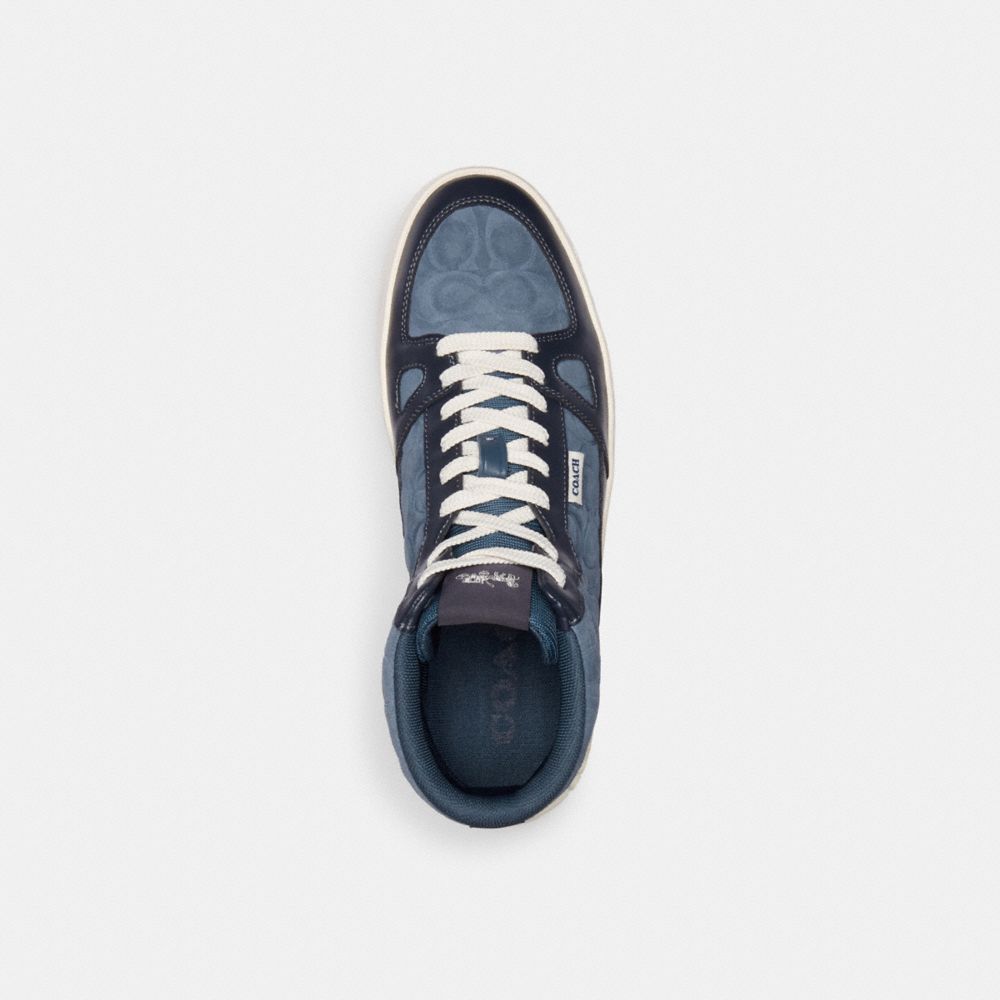COACH®,CLIP COURT HIGH TOP SNEAKER IN SIGNATURE,Midnight Navy,Inside View,Top View