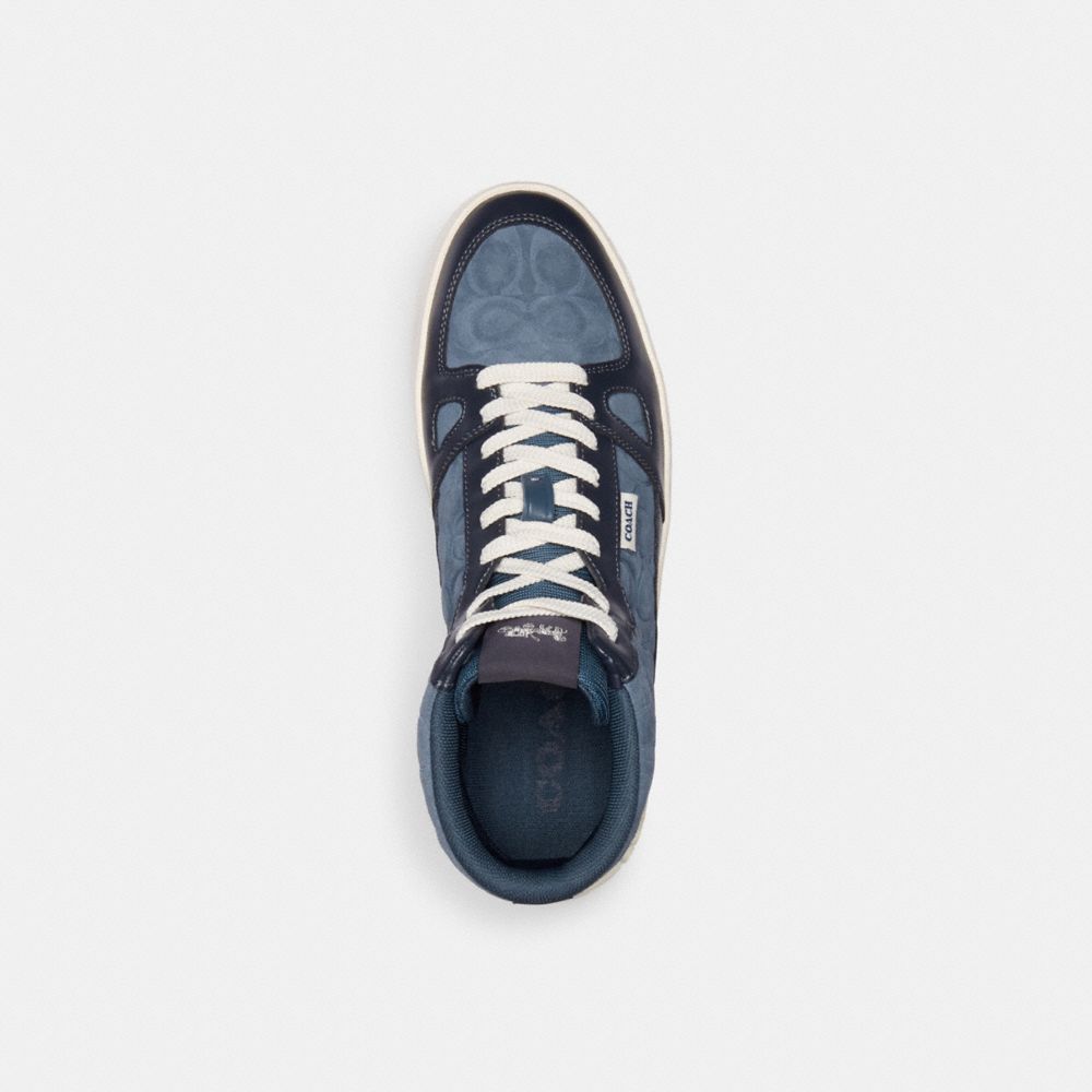 COACH®,Clip Court High Top Sneaker In Signature,EVA,Suede,Rubber,Leather,High Top,Casual,Logo,Quilted,Color Block,Casual,Multi Color,Inside View,Top View