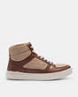 COACH®,CLIP COURT HIGH TOP SNEAKER IN SIGNATURE,Mixed Material,Taupe,Angle View