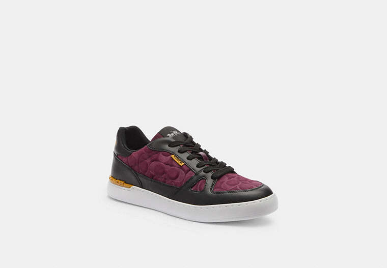 COACH®,CLIP COURT SNEAKER,Mixed Material,Deep Berry,Front View