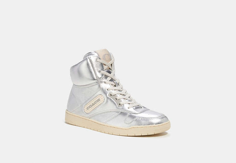 COACH®,C202 HIGH TOP SNEAKER,Silver,Front View