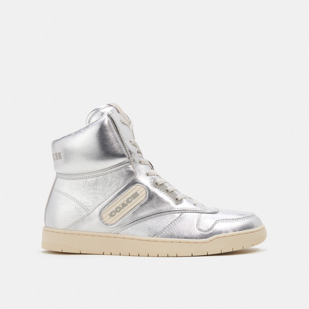 COACH®,C202 HIGH TOP SNEAKER,Silver,Angle View