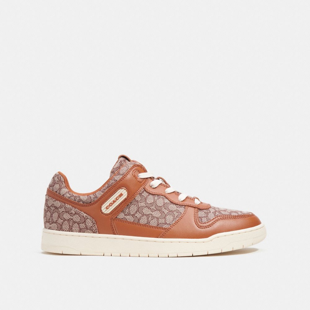 COACH®,CHAUSSURE DE SPORT C201 EN JACQUARD MICRO SIGNATURE,Tissu jacquard exclusif,Ambre polie,Angle View