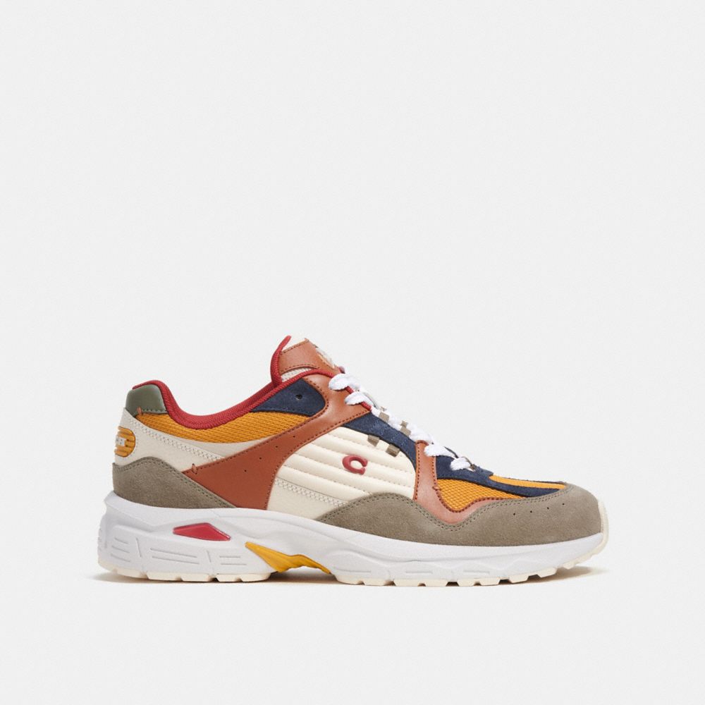 COACH®,C301 Sneaker,Suede,Leather,Rubber,Casual,Perforated,Logo,Quilted,Embossed,Color Block,Mixed Media,Traction,Running,Multi Color,Angle View