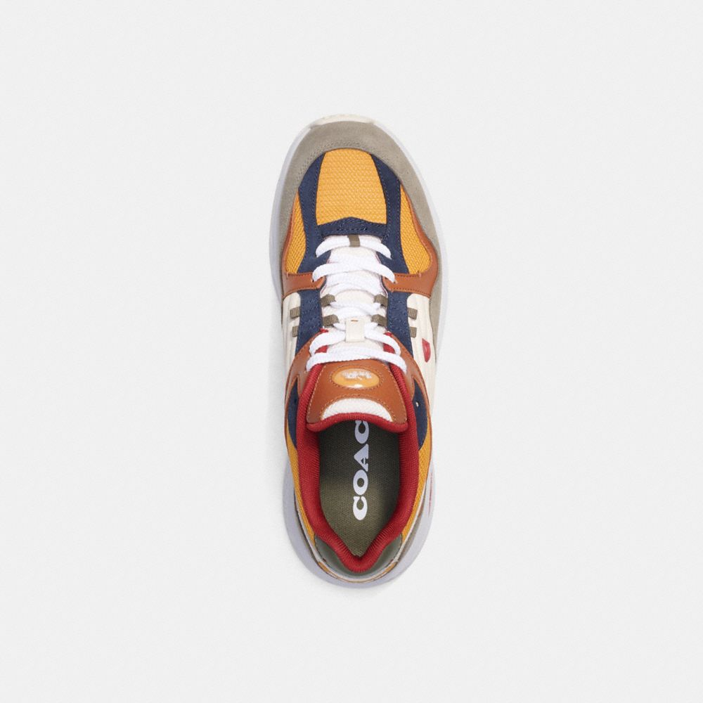 COACH®,C301 Sneaker,Suede,Leather,Rubber,Casual,Perforated,Logo,Quilted,Embossed,Color Block,Mixed Media,Traction,Running,Multi Color,Inside View,Top View