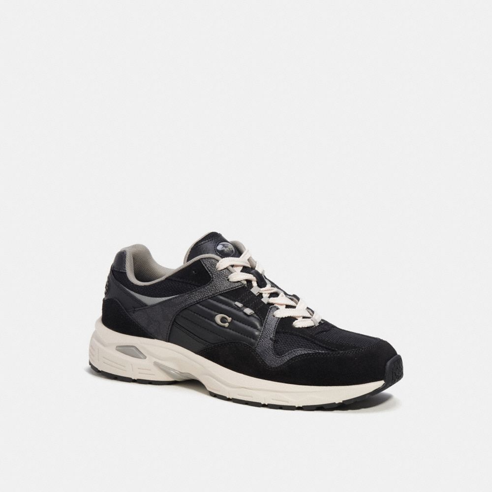 COACH®,C301 SNEAKER WITH SIGNATURE CANVAS,Suede,Charcoal/Black,Front View