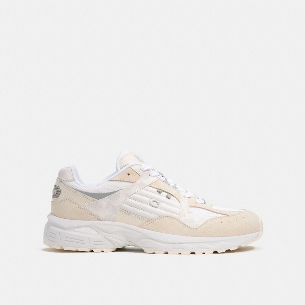 COACH®,C301 Sneaker With Signature Canvas,Canvas,Suede,Leather,Rubber,Casual,Perforated,Logo,Embossed,Quilted,Color Block,...,Multi Color,Angle View