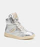 COACH®,C202 HIGH TOP SNEAKER IN SILVER METALLIC,Leather,Shine,Metallic Silver,Front View