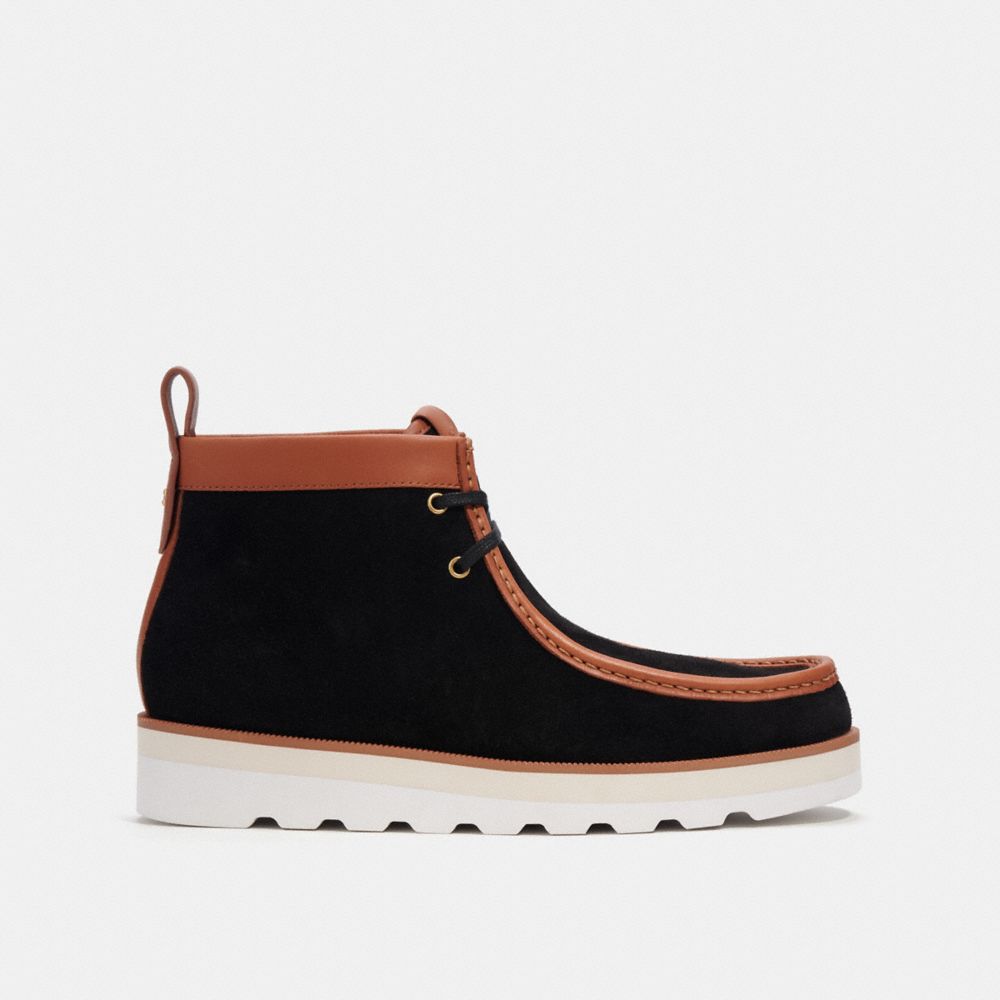 COACH®,CHUKKA BOOT,Suede,Black,Angle View