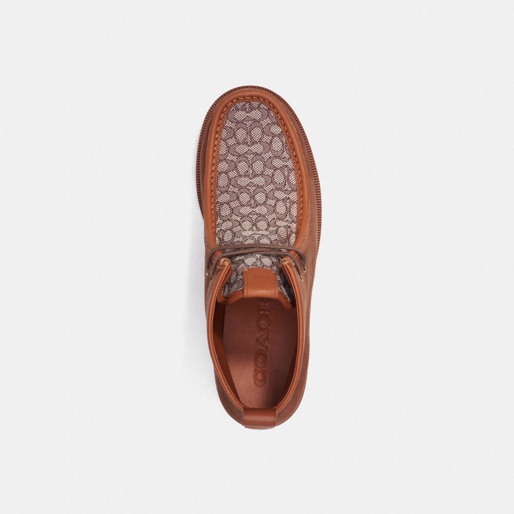 COACH®,Chukka Boot In Micro Signature Jacquard,Suede,Lining Leather,EVA,Chukka,Color Block,Pull Tab,Business Casual,Brown,Inside View,Top View